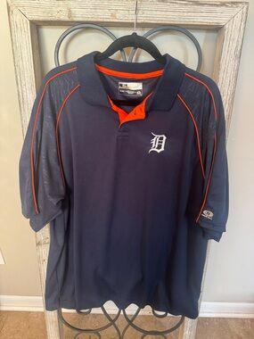Detroit Tigers Polo Shirt Mens 2XL Navy Orange MLB Baseball True Fan